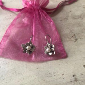 Silpada Silver & Pearl Flower Earrings